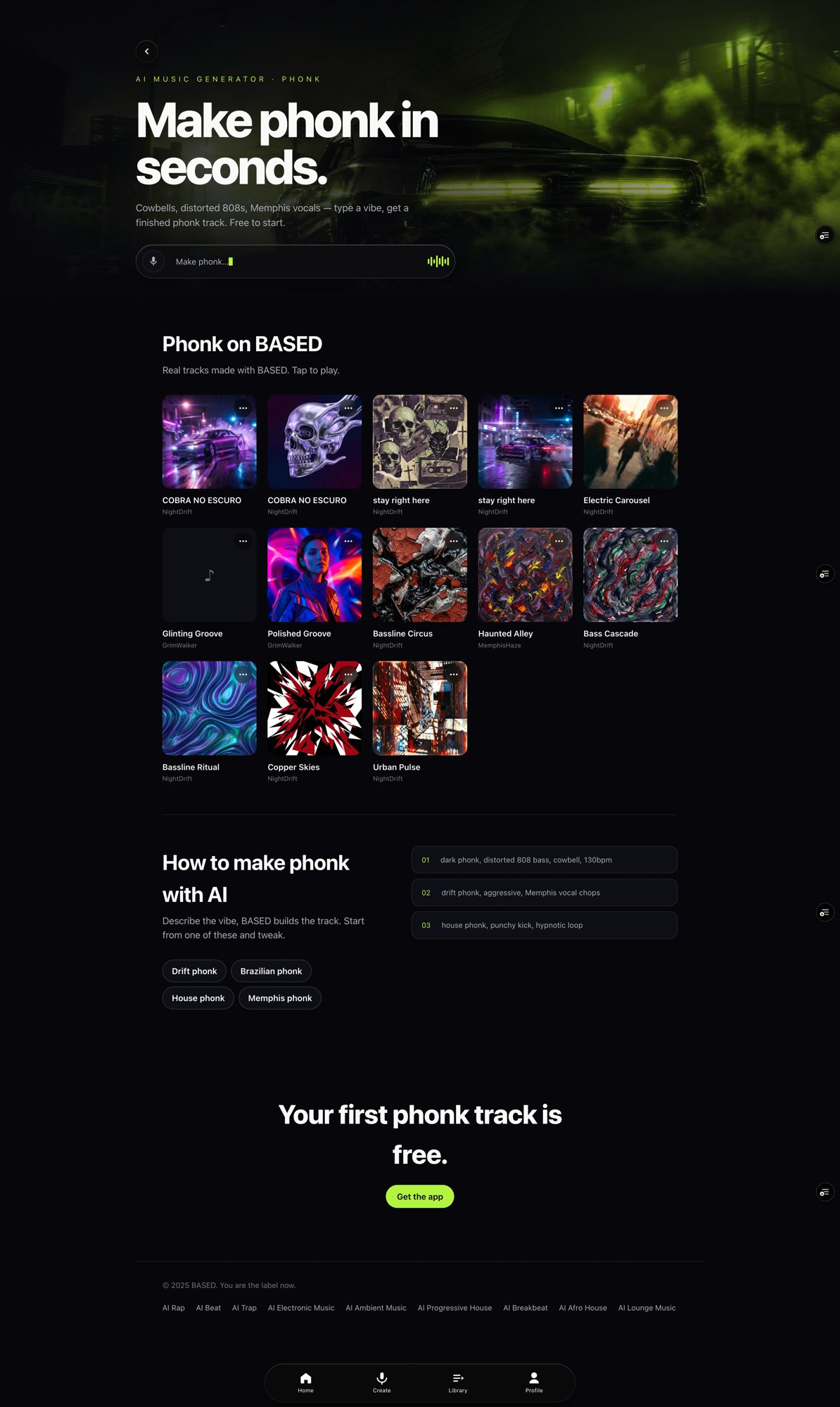 The phonk lander, one of thirteen genre pages